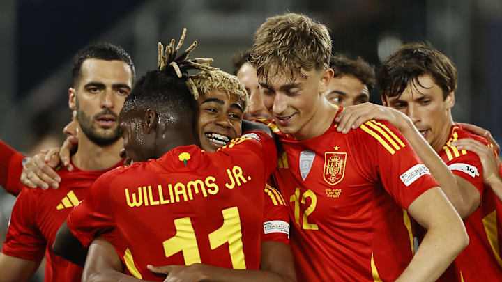 Lamine Yamal (middle) had a brace in Spain's victory over France.