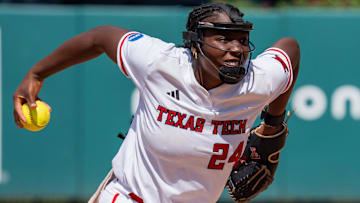 Texas Tech Red Raiders pitcher NiJaree Canady (24) winds up to pitch. The Texas Tech Red Raiders defeated the Florida State Seminoles 2-1 in the NCAA WCWS Super Regionals on Friday, May 23, 2025.
