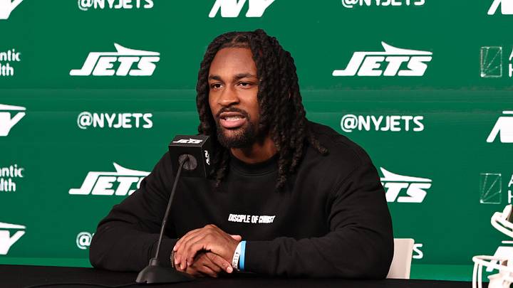Apr 24, 2026; Florham Park, NJ, USA; New York Jets Draft pick, wide receiver Omar Cooper Jr. at Atlantic Health Jets Training Center. Mandatory Credit: Jess Stiles-Imagn Images