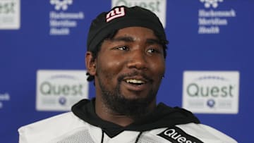 Eat Rutherford, NJ -- May 9, 2025 -- Darius Alexander talks to the media following practice at Giants Rookie Minicamp.