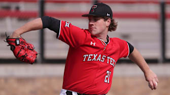 Texas Tech's Mason Molina (21) pitches against Gonzaga in game two of the baseball series, Saturday, Feb. 18, 2023, at Rip Griffin Park at Dan Law Field.