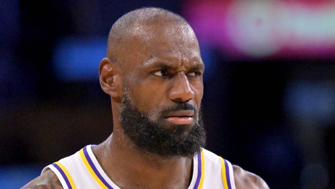 Los Angeles Lakers forward LeBron James (23) looks on