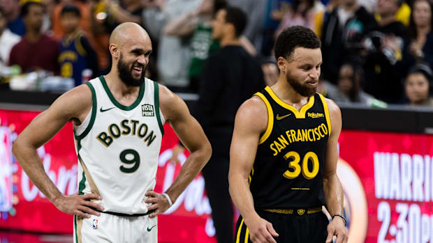 Celtics Guard Derrick White, warrior guard Stephen Curr