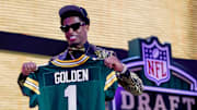 Wide receiver Matthew Golden holds a Green Bay Packers jersey after being selected with the 23rd pick during the first round of the 2025 NFL Draft on Thursday, April 24, 2025, at Lambeau Field in Green Bay, Wisconsin. The draft runs through April 26.
Tork Mason/USA TODAY NETWORK-Wisconsin