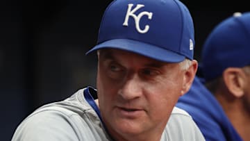 Kansas City Royals manager Matt Quatraro (33) looks on against the Tampa Bay Rays during the third inning at Tropicana Field.