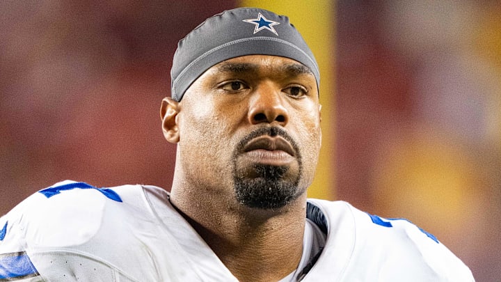 October 8, 2023; Santa Clara, California, USA; Dallas Cowboys offensive tackle Tyron Smith (77) after the game against the San Francisco 49ers at Levi's Stadium. Mandatory Credit: Kyle Terada-Imagn Images October 8, 2023; Santa Clara, California, USA; Dallas Cowboys offensive tackle Tyron Smith (77) after the game against the San Francisco 49ers at Levi's Stadium. Mandatory Credit: Kyle Terada-Imagn Images