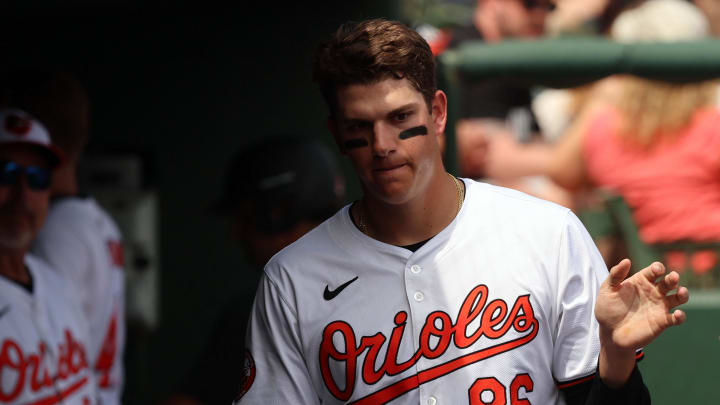 Mar 16, 2024; Sarasota, Florida, USA;  Baltimore Orioles infielder Coby Mayo (86) scores a run during the fifth inning against the Boston Red Sox at Ed Smith Stadium