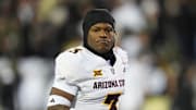 Nov 22, 2025; Boulder, Colorado, USA; Arizona State Sun Devils running back Raleek Brown (3) before the game against the Colorado Buffaloes at Folsom Field. Mandatory Credit: Ron Chenoy-Imagn Images