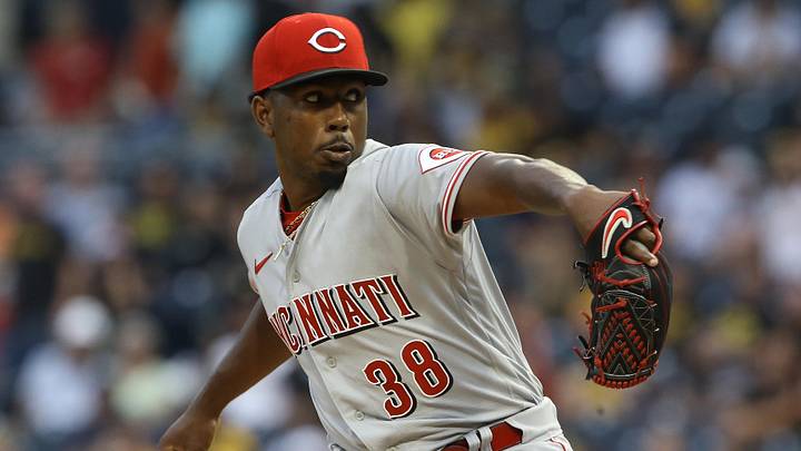 Aug 20, 2022; Pittsburgh, Pennsylvania, USA;  Cincinnati Reds starting pitcher Justin Dunn (38) delivers a pitch against the Pittsburgh Pirates during the first inning at PNC Park. Mandatory Credit: Charles LeClaire-Imagn Images