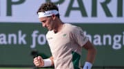 Casper Ruud celebrates a winning shot during his match against Marcos Giron in Round 2 of the BNP Paribas Open in Indian Wells, Calif., March 7, 2025.