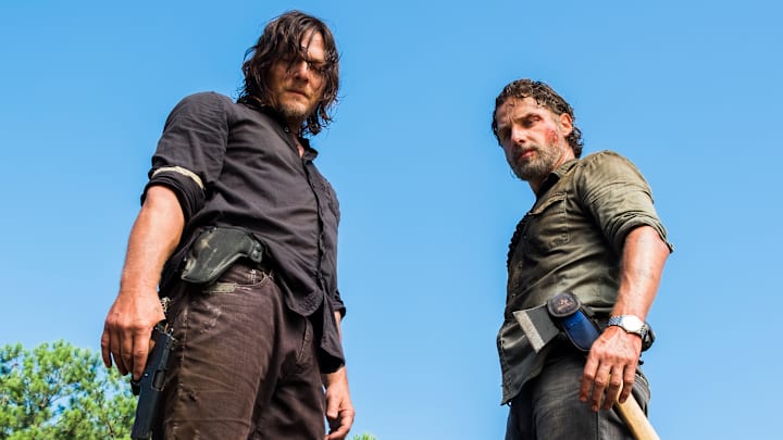 Charles Halford as Yago, Norman Reedus as Daryl Dixon, Andrew Lincoln as Rick Grimes in The Walking Dead Season 8, Episode 5
