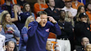 Feb 14, 2023; Stillwater, Oklahoma, USA; Kansas Jayhawks head coach Bill Self gestures to his team on a play against the Oklahoma State Cowboys during the second half at Gallagher-Iba Arena. Kansas won 87-76. Mandatory Credit: Alonzo Adams-Imagn Images