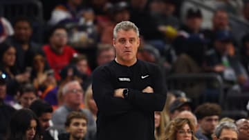 Jan 29, 2025; Phoenix, Arizona, USA; Minnesota Timberwolves assistant coach Micah Nori against the Phoenix Suns at Footprint Center. Mandatory Credit: Mark J. Rebilas-Imagn Images