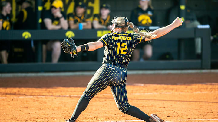 Iowa's Jalen Adams delivers a pitch during a NCAA softball game against Northern Iowa, Wednesday, May 3, 2023, at Bob Pearl Field in Iowa City, Iowa.

230503 Uni Iowa S 029 Jpg