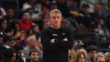 Jan 29, 2025; Phoenix, Arizona, USA; Minnesota Timberwolves assistant coach Micah Nori against the Phoenix Suns at Footprint Center. Mandatory Credit: Mark J. Rebilas-Imagn Images