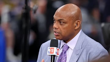 Jun 12, 2024; Dallas, Texas, USA; NBA TV analyst Charles Barkley talks on set before game three of the 2024 NBA Finals between the Boston Celtics and the Dallas Mavericks at American Airlines Center. 