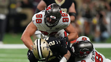 Tampa Bay Buccaneers pass rusher Anthony Nelson had a historic game for the team in their Week 8 win over New Orleans. (Mandatory Credit: Matthew Hinton-Imagn Images)