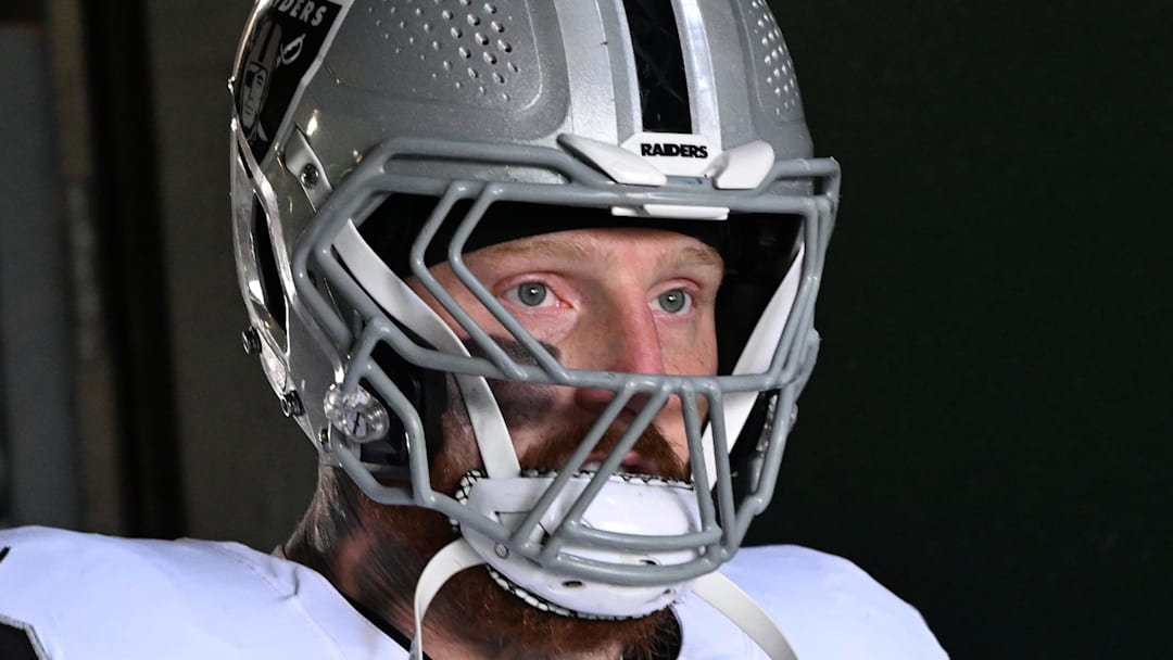 Dec 14, 2025; Philadelphia, Pennsylvania, USA; Las Vegas Raiders defensive end Maxx Crosby (98) in the tunnel against the Philadelphia Eagles at Lincoln Financial Field. Mandatory Credit: Eric Hartline-Imagn Images