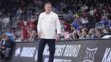 Mar 20, 2025; Providence, RI, USA;  Kansas Jayhawks head coach Bill Self looks on during the first quarter against the Arkansas Razorbacks at Amica Mutual Pavilion. Mandatory Credit: Gregory Fisher-Imagn Images
