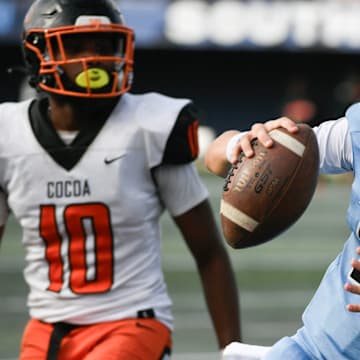 Landon Dougherty of Gadsden County runs the ball during the FHSAA football Class 2A state championship game against Cocoa Thursday, December 12, 2024. Craig Bailey/FLORIDA TODAY via USA TODAY NETWORK