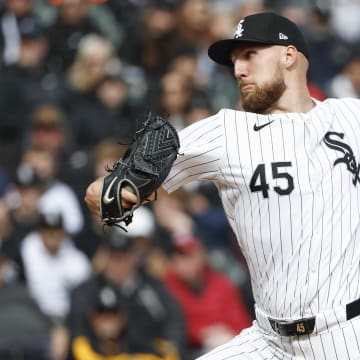 Mar 28, 2024; Chicago, Illinois, USA; Chicago White Sox starting pitcher Garrett Crochet (45) delivers a pitch during the first inning of the Opening Day game against the Detroit Tigers at Guaranteed Rate Field. Mandatory Credit: Kamil Krzaczynski-USA TODAY Sports