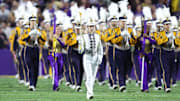 Oct 25, 2025; Baton Rouge, Louisiana, USA; Louisiana State Tigers band before a game against the Texas A&M Aggies at Tiger Stadium. Mandatory Credit: Stephen Lew-Imagn Images