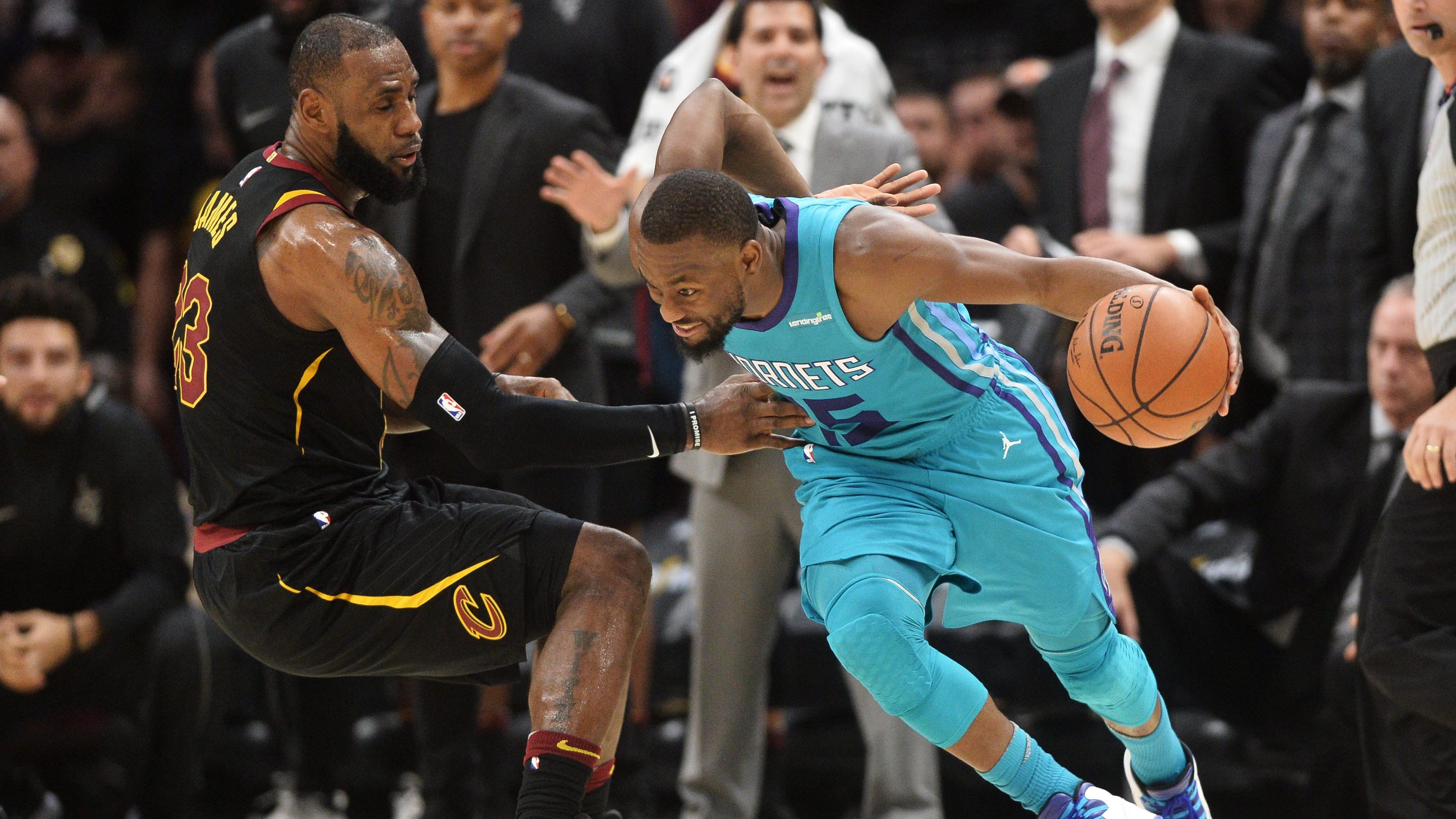 Nov 24, 2017; Cleveland, OH, USA; Charlotte Hornets guard Kemba Walker (15) drives against Cleveland