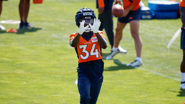 Denver Broncos safety JL Skinner (34) during training camp at Centura Health Training Center. 