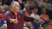 Mar 8, 2025; Clemson, SC, USA;  Virginia Tech Mike Young during the first half at Littlejohn Coliseum in Clemson, S.C Saturday, March 8, 2025.  Mandatory Credit: Ken Ruinard/USA TODAY Network via Imagn Images 