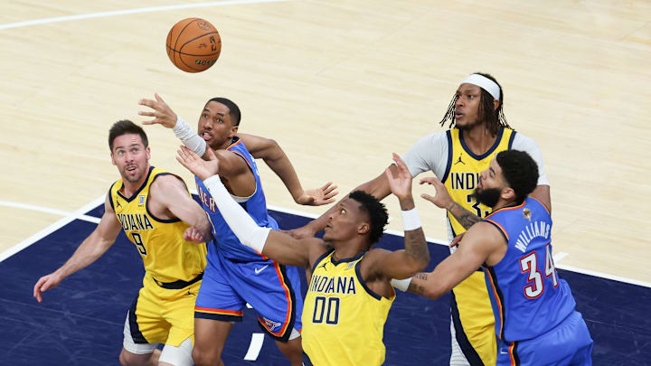 Oklahoma City Thunder guard Aaron Wiggins against Indiana Pacers' T.J. McConnell during the 2025 NBA Finals Oklahoma City Thunder guard Aaron Wiggins against Indiana Pacers' T.J. McConnell during the 2025 NBA Finals