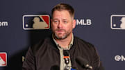 Dec 8, 2025; Orlando, FL, USA; Cleveland Guardians manager Stephen Vogt speaks with the media during the 2025 MLB Winter Meetings at Signia by Hilton Hotel. Mandatory Credit: Mike Watters-Imagn Images