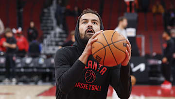 Oct 27, 2025; Chicago, IL; Atlanta Hawks guard Trae Young warms up before an NBA game against the Chicago Bulls