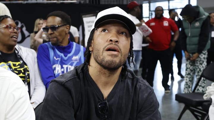 Jun 23, 2024; Chicago, Illinois, USA; New York Knicks guard Jalen Brunson attends a basketball game between the Chicago Sky and Indiana Fever at Wintrust Arena. Mandatory Credit: Kamil Krzaczynski-USA TODAY Sports