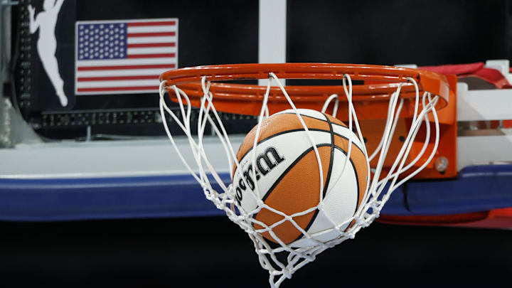 Aug 3, 2025; Chicago, Illinois, USA; Wilson basketball is seen next to WNBA logo before a game between the Chicago Sky and Phoenix Mercury at Wintrust Arena. Mandatory Credit: Kamil Krzaczynski-Imagn Images Aug 3, 2025; Chicago, Illinois, USA; Wilson basketball is seen next to WNBA logo before a game between the Chicago Sky and Phoenix Mercury at Wintrust Arena. Mandatory Credit: Kamil Krzaczynski-Imagn Images