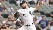 Jul 28, 2024; Chicago, Illinois, USA; Chicago White Sox starting pitcher Garrett Crochet (45) delivers a pitch against the Seattle Mariners during the first inning at Guaranteed Rate Field.