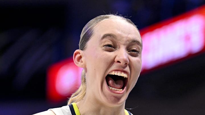 Dallas Wings guard Paige Bueckers celebrates after the game against the Phoenix Mercury. Dallas Wings guard Paige Bueckers celebrates after the game against the Phoenix Mercury.