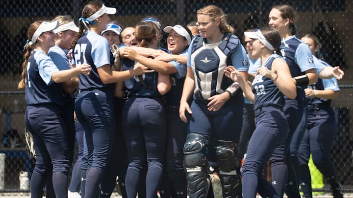 May 17, 2025; Wood-Ridge, NJ, USA; Ramapo vs. Immaculate Heart Academy in the Bergen County Softball Tournament semifinals at Wood-Ridge Athletic Complex. IHA celebrates defeating Ramapo. May 17, 2025; Wood-Ridge, NJ, USA; Ramapo vs. Immaculate Heart Academy in the Bergen County Softball Tournament semifinals at Wood-Ridge Athletic Complex. IHA celebrates defeating Ramapo.