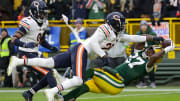 Tyrique Stevenson sells out to break up a Green Bay pass to Romeo Doubs. Stevenson might have had a stonger second half in 2024 than any other Bears player.