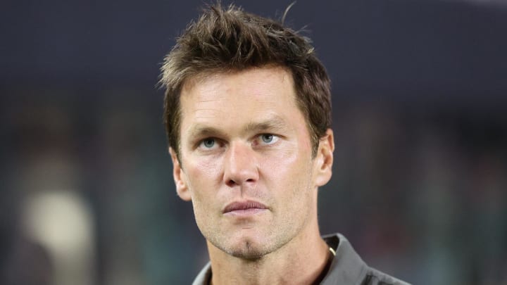 Aug 24, 2024; Fort Lauderdale, Florida, USA; Former NFL player Tom Brady during the match between the FC Cincinnati and the Inter Miami at Chase Stadium. Mandatory Credit: Nathan Ray Seebeck-USA TODAY Sports