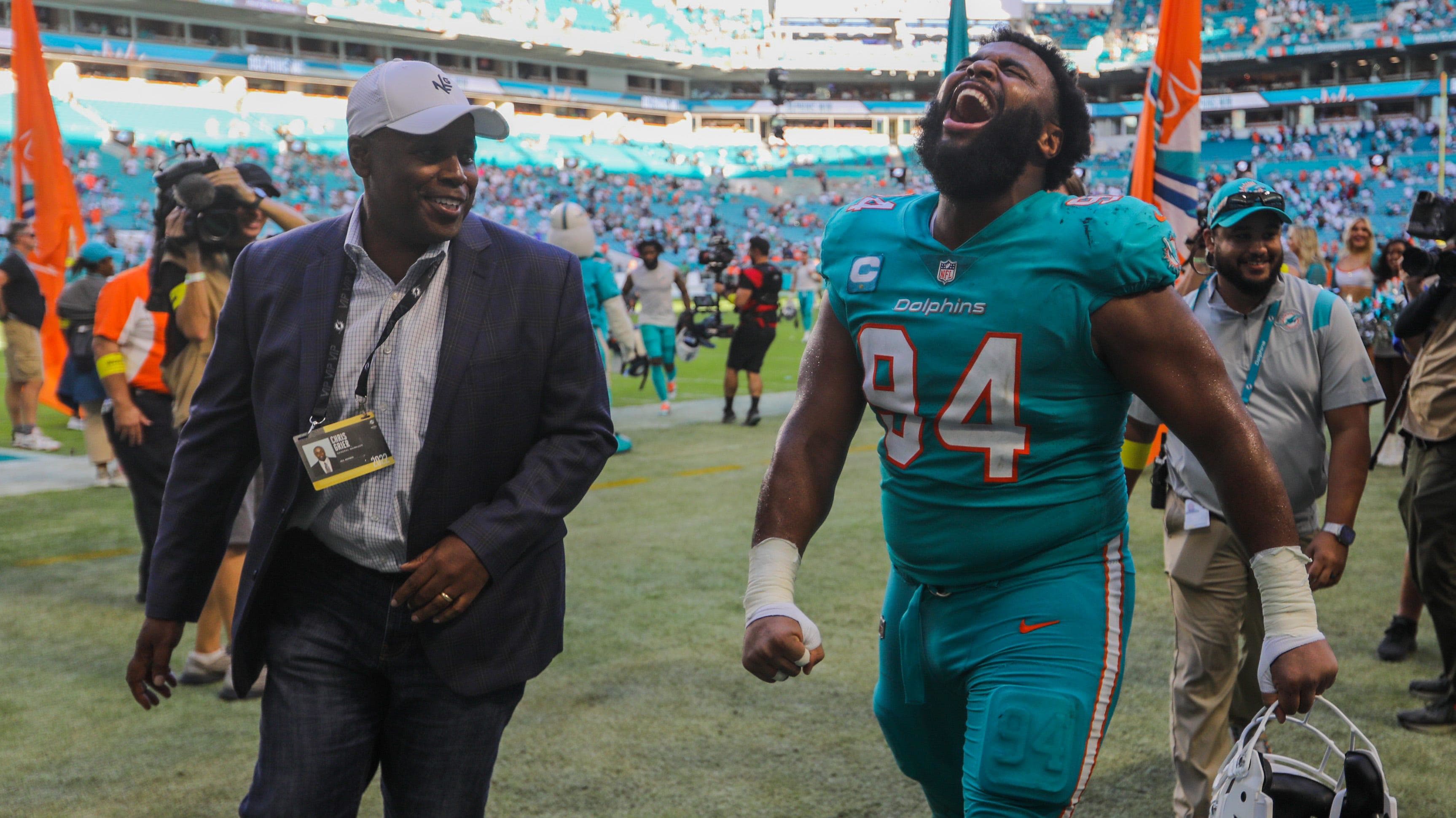 Miami Dolphins GM Chris Grier is working hard to replace Christian Wilkins, who signed with the Raiders this offseason