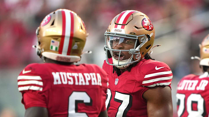 San Francisco 49ers safety Ji'Ayir Brown (right) and safety Malik Mustapha (left)