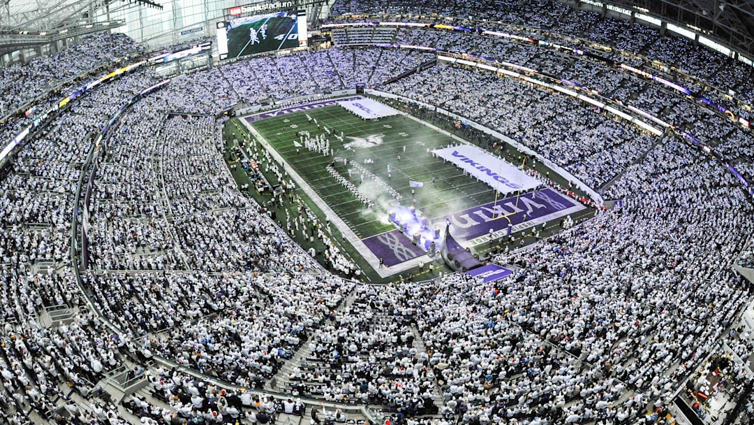 Dec 25, 2025; Minneapolis, Minnesota, USA; A general view inside the stadium during player introductions before the game between the Minnesota Vikings and the Detroit Lions at U.S. Bank Stadium. Mandatory Credit: Jeffrey Becker-Imagn Images