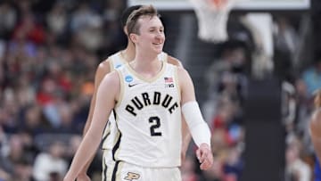 Purdue Boilermakers guard Fletcher Loyer (2) reacts after a play 
