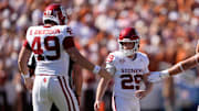 Oklahoma kicker Tate Sandell and long snapper Ben Anderson