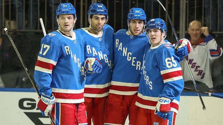 Dec 13, 2025; New York, New York, USA; New York Rangers left wing Will Cuylle (50) celebrates with his teammates after scoring a goal in the second period against the Montréal Canadiens at Madison Square Garden. Mandatory Credit: Wendell Cruz-Imagn Images Dec 13, 2025; New York, New York, USA; New York Rangers left wing Will Cuylle (50) celebrates with his teammates after scoring a goal in the second period against the Montréal Canadiens at Madison Square Garden. Mandatory Credit: Wendell Cruz-Imagn Images
