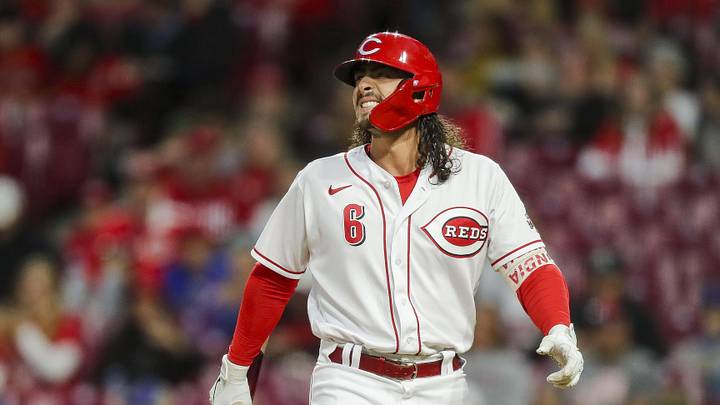 \Cincinnati Reds second baseman Jonathan India (6) reacts