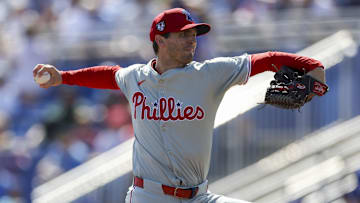 Mar 4, 2024; Dunedin, Florida, USA;  Philadelphia Phillies pitcher Griff McGarry (71) throws a pitch against the Toronto Blue Jays in the fifth inning at TD Ballpark. Mandatory Credit: Nathan Ray Seebeck-Imagn Images