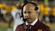 Sep 13, 2025; Berkeley, California, USA; Minnesota Golden Gophers head coach P.J. Fleck prepares for a game against the California Golden Bears at California Memorial Stadium. Mandatory Credit: D. Ross Cameron-Imagn Images