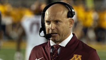Sep 13, 2025; Berkeley, California, USA; Minnesota Golden Gophers head coach P.J. Fleck prepares for a game against the California Golden Bears at California Memorial Stadium. Mandatory Credit: D. Ross Cameron-Imagn Images
