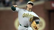 May 16, 2025; San Francisco, California, USA; Athletics pitcher Anthony Maldonado (56) delivers a pitch against the San Francisco Giants during the eighth inning at Oracle Park. Mandatory Credit: D. Ross Cameron-Imagn Images